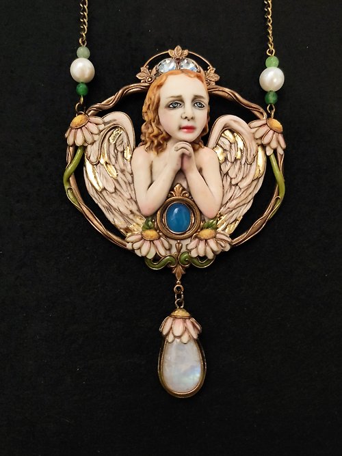 Lorentina Necklace guardian Angel, Vintage Angel Pendant,Angel charm, Victorian Necklace,