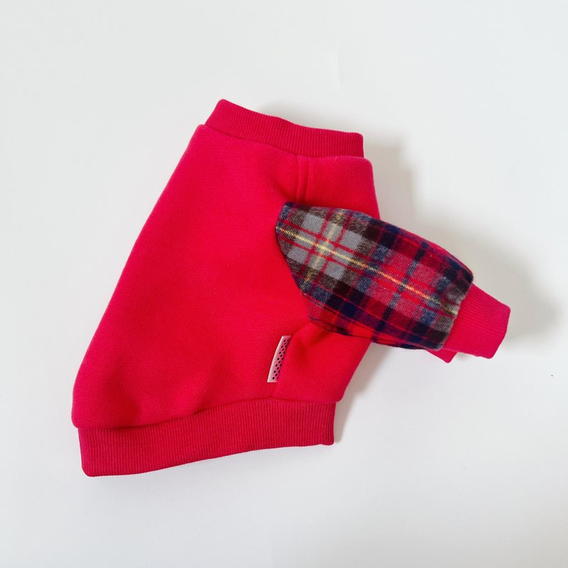 Dog Wear・Brushed Tartan Check Panel Sweatshirt - ชุดสัตว์เลี้ยง - ผ้าฝ้าย/ผ้าลินิน สีแดง