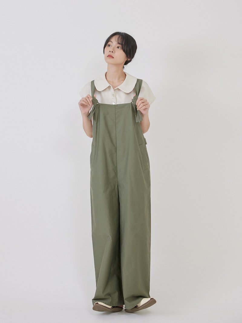 Kelp knot jumpsuit-Haocai - จัมพ์สูท - ผ้าฝ้าย/ผ้าลินิน สีเขียว