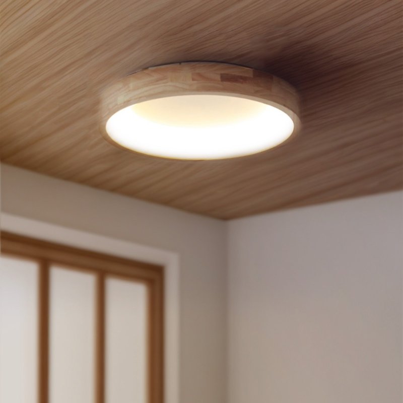 Taisho retro Western style North American oak ceiling lamp hand-made by wood craftsmen color temperature three-stage switching 327LC - Lighting - Wood Khaki