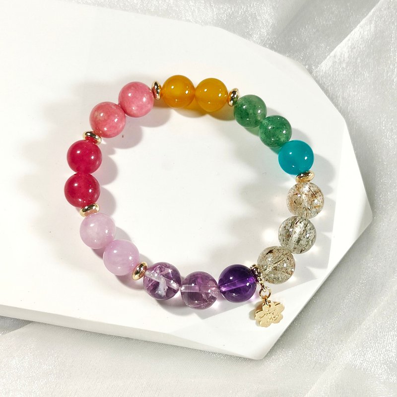 Multi-bead bracelet – powerful patch black gold super seven amazonite strawberry crystal kunzite amethyst - Bracelets - Crystal 