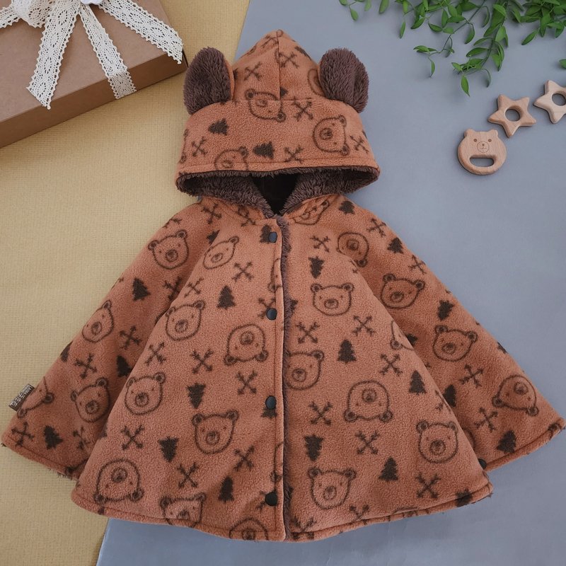 Fast shipping~Soft and warm fluffy brushed cape cute bear~Reversible cloak cape - Coats - Cotton & Hemp Multicolor