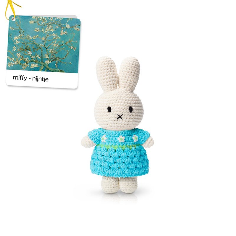 荷蘭Miffy米飛兔【miffy&梵谷杏花藍洋裝】手工鉤針純棉米菲玩偶 - 公仔模型 - 棉．麻 藍色