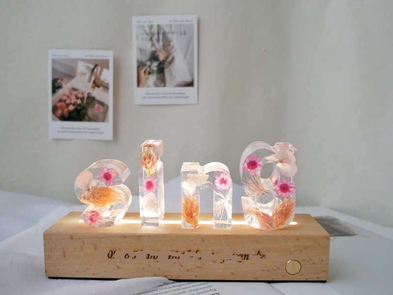 Dried Flower Letter Lamp [Sweet Cherry Pink] Birthday Gift/Bridesmaid Gift/Letter Night Light/Valentine’s Day Customized - Items for Display - Plants & Flowers Pink