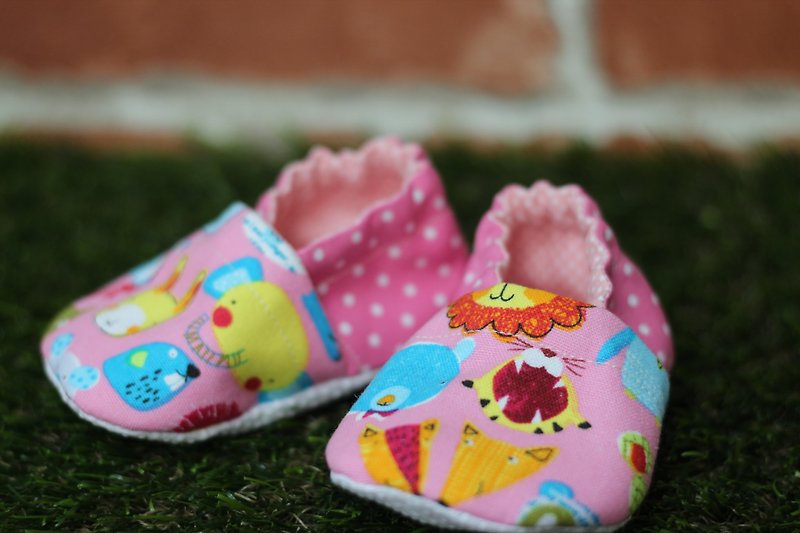 繽紛的動物們學步鞋<手工鞋> - 男/女童鞋 - 紙 粉紅色