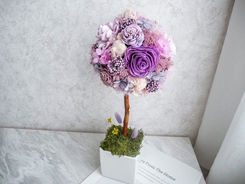 Permanent Hydrangea Ball Tree Pot Flower [Misty Purple] Opening Ceremony/New Home/Business Card Holder/Customized - ตกแต่งต้นไม้ - พืช/ดอกไม้ สีม่วง