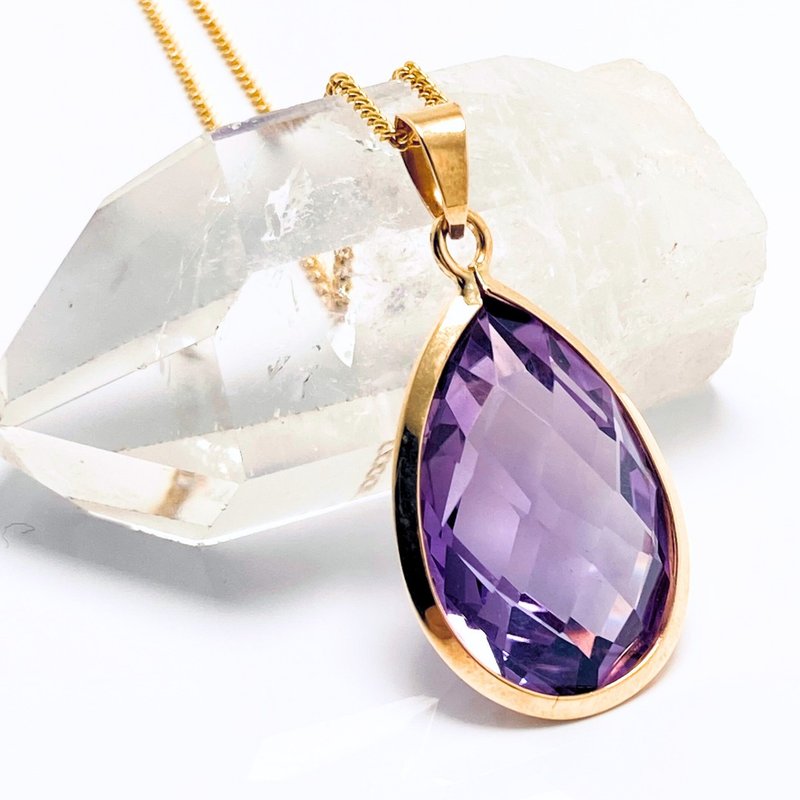 23mm Sparkling Amethyst K18 K18GP Natural Stone Pendant Necklace - Sparkling S - Necklaces - Stone Purple