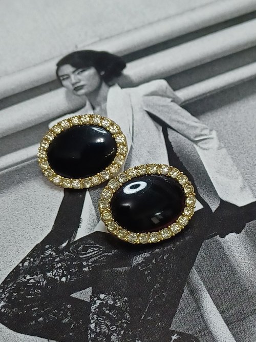 老時光製造所 vintage jewelry 橢圓萊茵夾式耳環