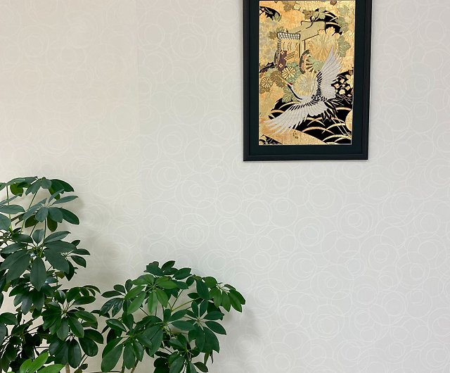 着物からつくるアートパネル003 鶴金糸めでたいお祝い壁掛けインテリア