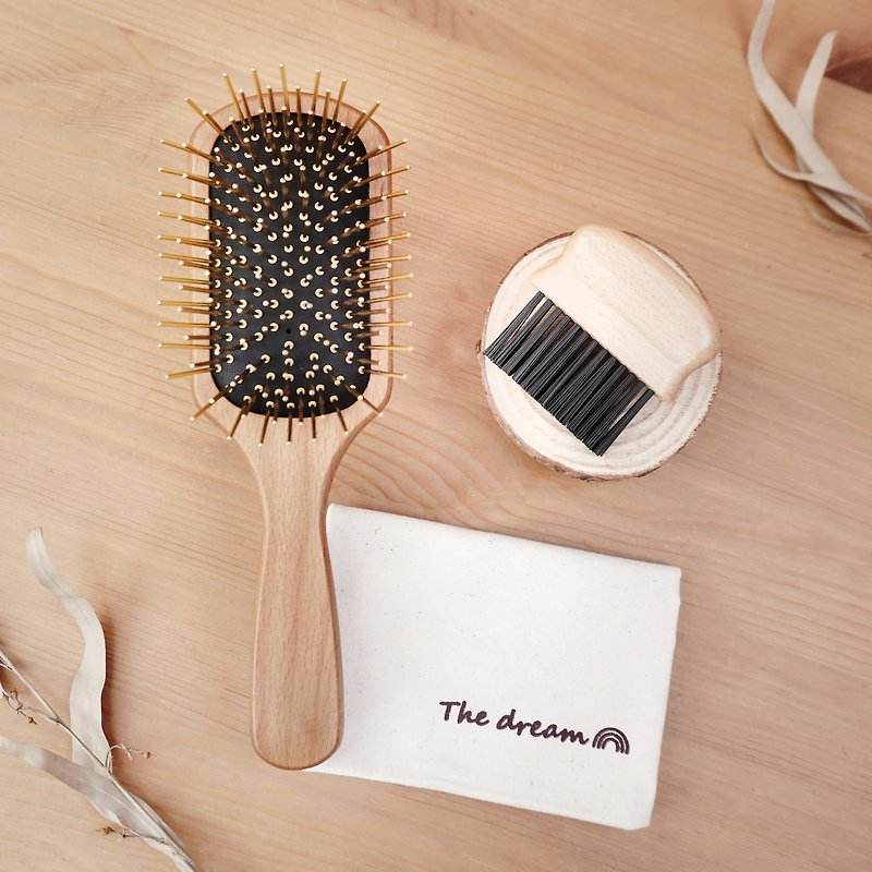 Carefully selected gold comb (free storage bag) - Makeup Brushes - Wood Brown