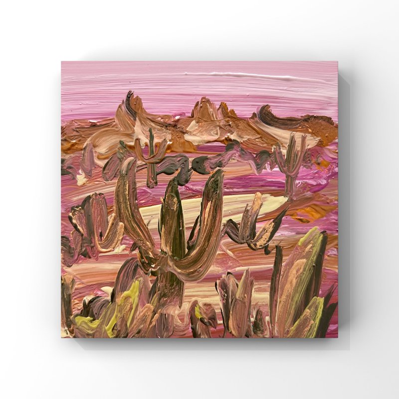Arizona painting Pink purple Arizona desert cactus art Abstract landscape art - 海報/掛畫/掛布 - 其他材質 多色