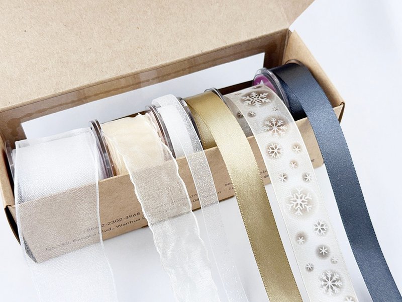 Champagne ice crystal snowflake ribbon gold stamping storage gift box/6 pieces - วัสดุห่อของขวัญ - เส้นใยสังเคราะห์ หลากหลายสี