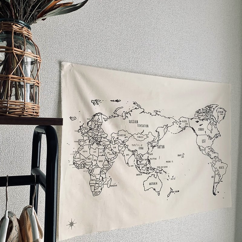 World map fabric poster - Wall Décor - Cotton & Hemp 