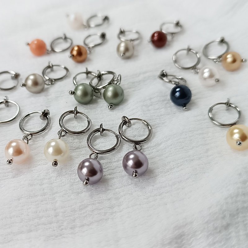 水晶珍珠, 施華洛世奇元素 + 不鏽鋼珠針&不鏽鋼 夾式耳環 (一對) - 耳環/耳夾 - 玻璃 