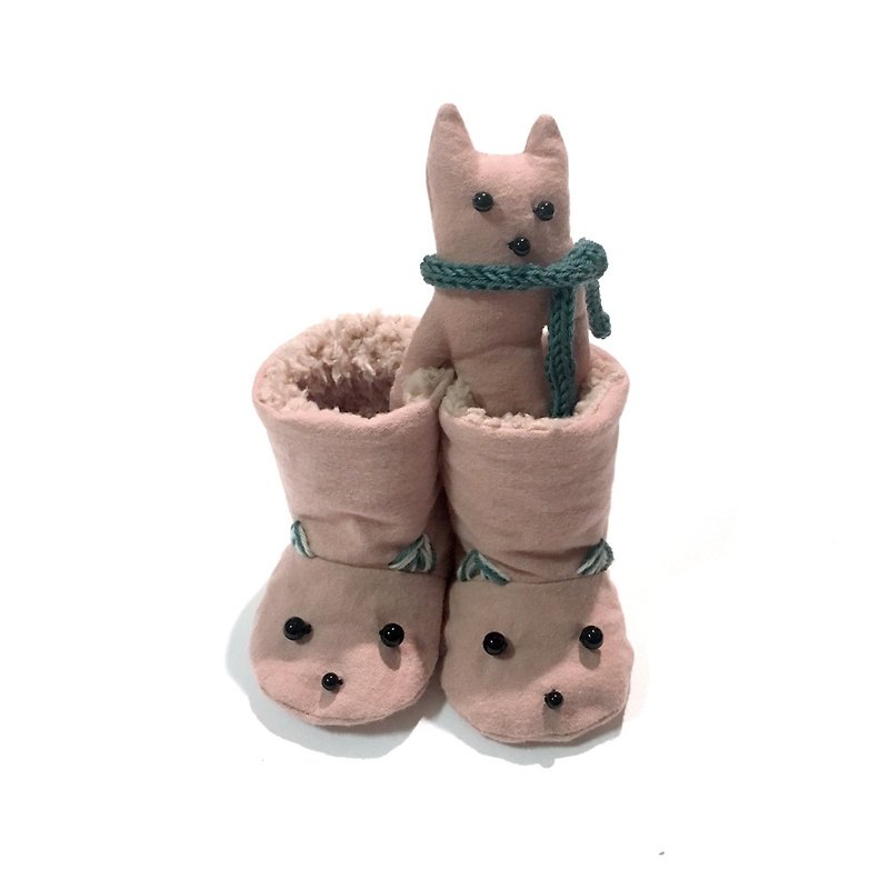 babygift ネコのブーティ　スモーキーピンク - 嬰兒鞋/學步鞋 - 棉．麻 粉紅色