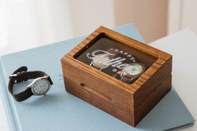 Wood watch box for man woman Engraved watch storage organizer Handcrafted box - นาฬิกาผู้หญิง - ไม้ สีนำ้ตาล