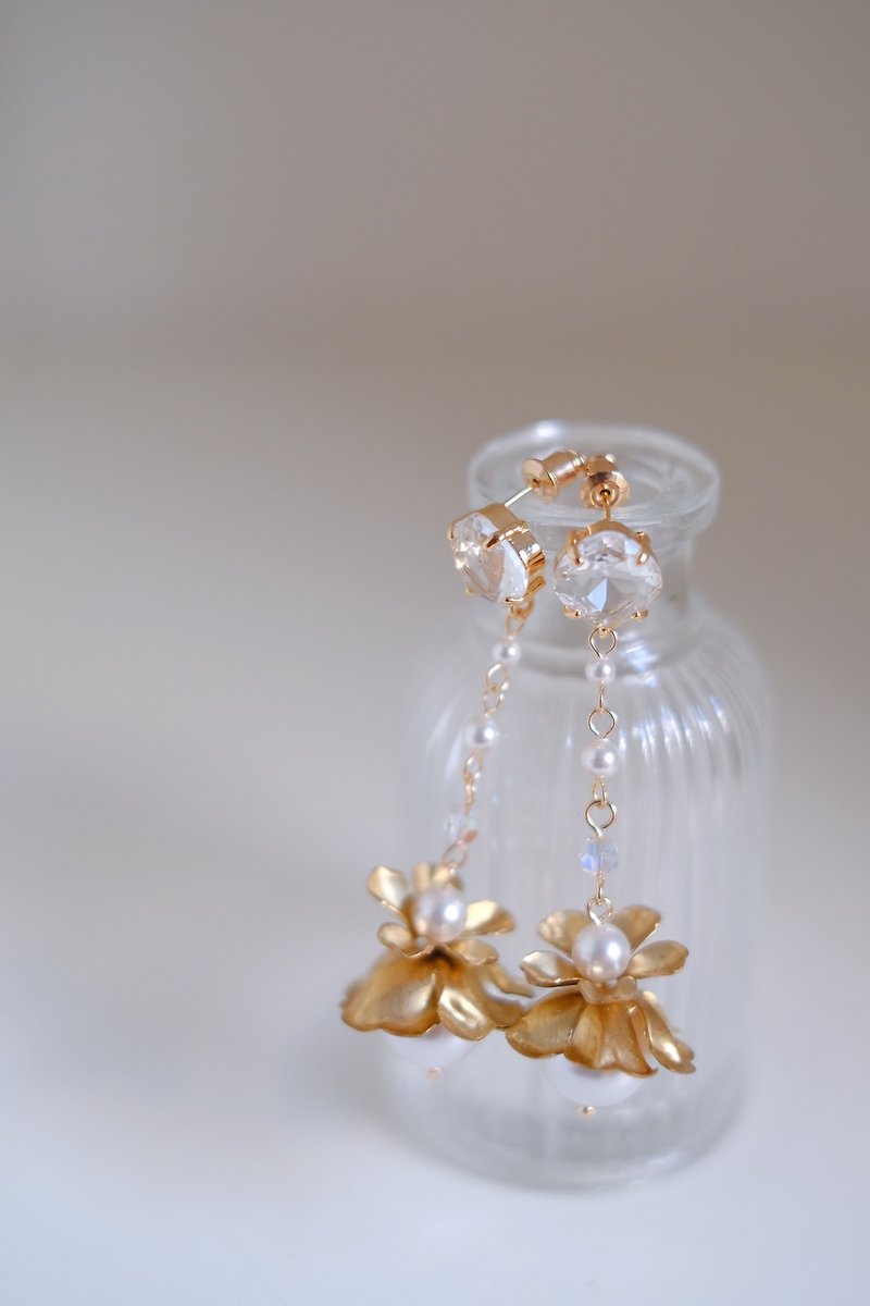 復古施華洛珍珠耳環,婚紗耳環,Bridal Earrings - 耳環/耳夾 - 水晶 金色