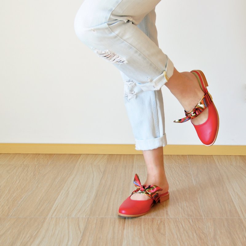 Exchangeable Ribbon Sandals - Red - รองเท้ารัดส้น - วัสดุอื่นๆ สีแดง