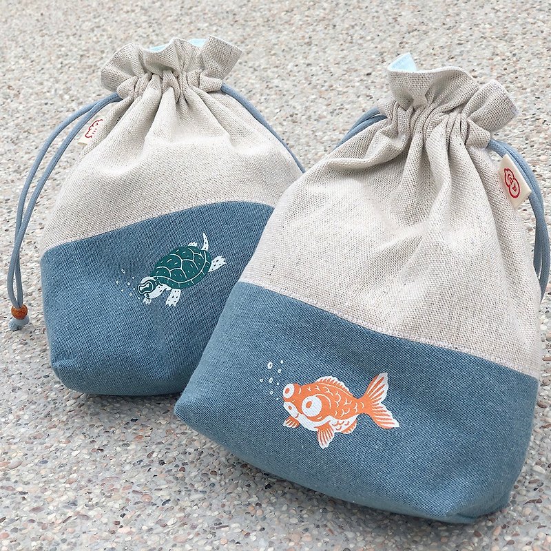 Goldfish bag/silk print/ - Drawstring Bags - Cotton & Hemp 