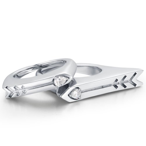 Majade Jewelry Design 箭心形鑽石情侶對戒-愛的承諾戒指組合-925純銀愛情圖章刻字印戒