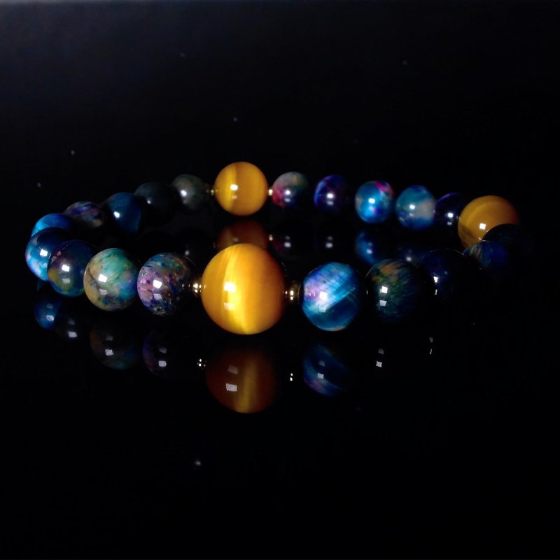 Yellow Tiger's Eye and Purple Tiger's Eye - Dual Tiger Power Men's Bracelet - สร้อยข้อมือ - คริสตัล 