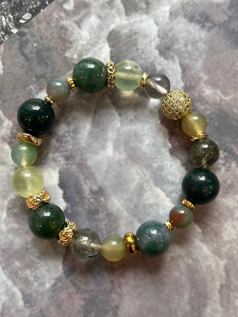 Customized crystal mineral bracelet, Stone, water plant, agate green hair crystal - Bracelets - Crystal 