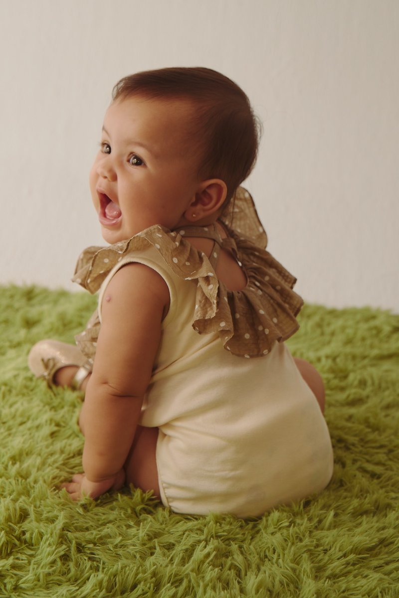 Wave series-backless lotus leaf onesies(Khaki/pink) - ชุดทั้งตัว - ผ้าฝ้าย/ผ้าลินิน สีดำ