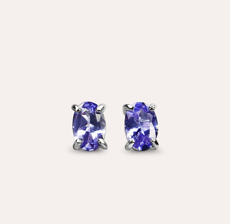 AND Tanzanite blue oval 4*6mm earrings classic series Oval E - ต่างหู - เงิน สีน้ำเงิน