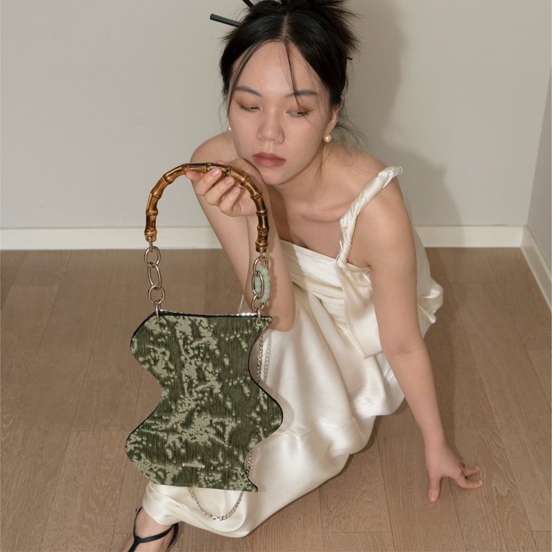 New Chinese Bamboo Bag Jacquard Embroidery Chain Side Back Portable Crossbody Multi-purpose Jade Green Bag - Messenger Bags & Sling Bags - Other Man-Made Fibers 