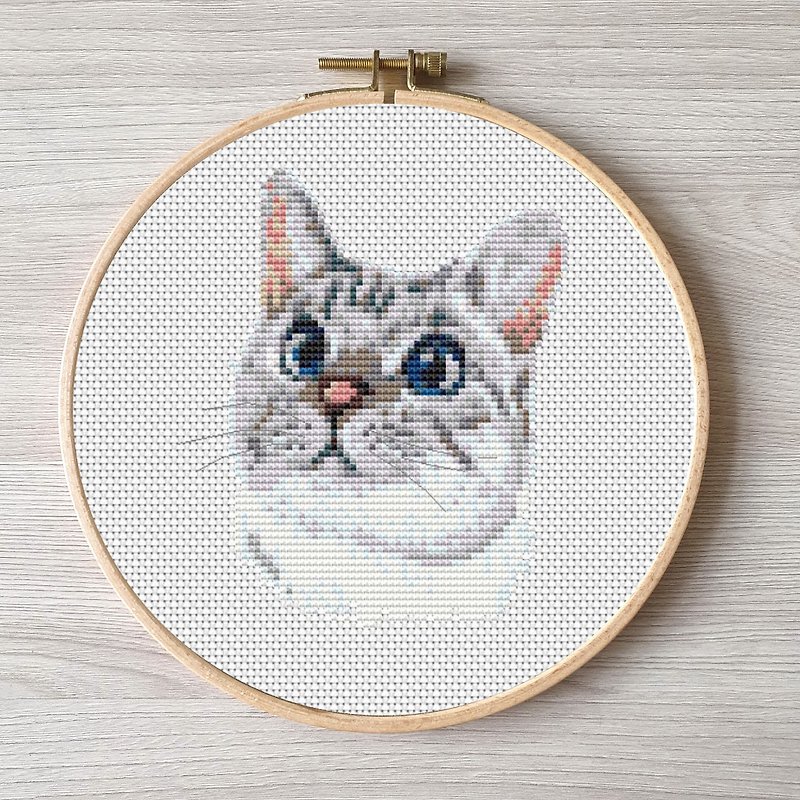 刺繡 貓 easy embroidery DIY, Cat cross stitch pattern pdf - 編織/羊毛氈/布藝 - 繡線 多色