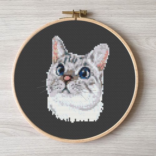 刺繡貓刺繡簡単diy 猫クロスステッチパターンpdf ショップ Embroidery Dreams 編み物 刺繍 羊毛フェルト 裁縫 Pinkoi