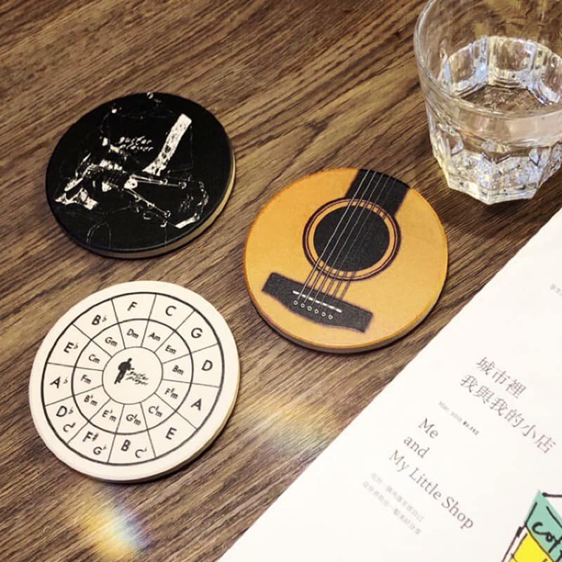 Guitar Player 吉他陶瓷杯墊 五度圈 橘色吉他 吉他玩家 音樂禮物 - 其他 - 瓷 卡其色