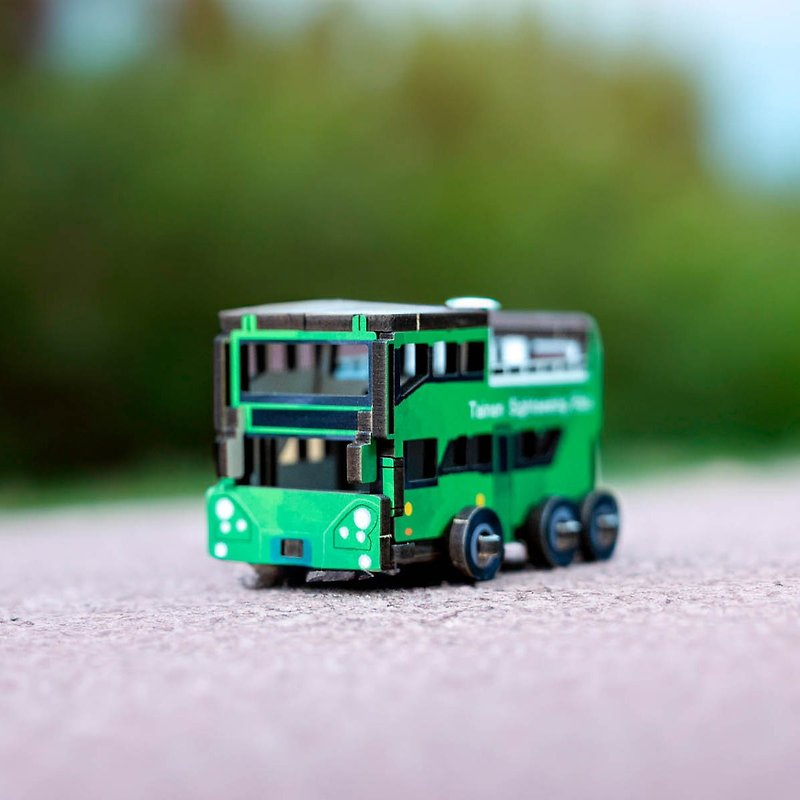 [DIY Handmade] Mini Carpool Double Decker Bus Special Toy - Wood, Bamboo & Paper - Wood Green