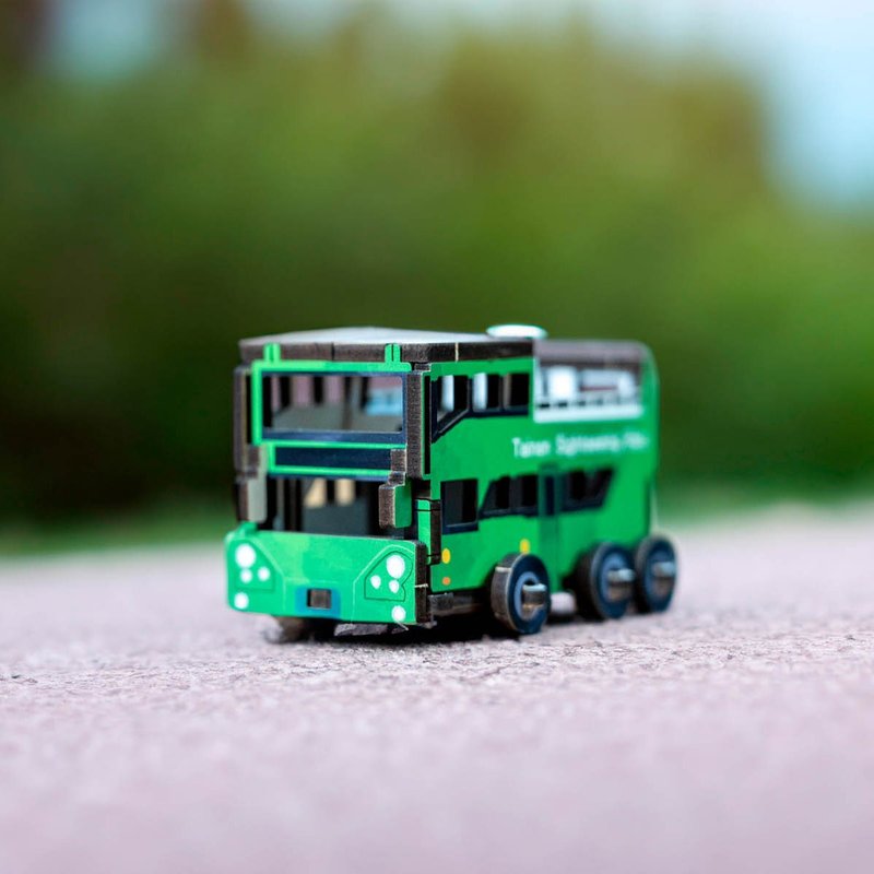 [DIY Handmade] Mini Carpool Double Decker Bus Characteristic Wooden Toy Car Wooden Toy - งานไม้/ไม้ไผ่/ตัดกระดาษ - ไม้ สีเขียว