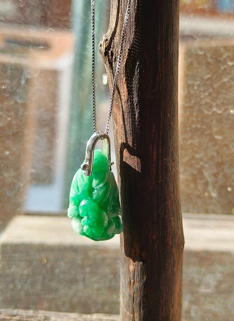 Natural Burmese jadeite pendant comes with 925 Silver necklace 072112 - Necklaces - Gemstone Green