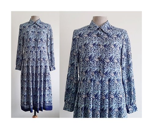 PaiissaraEveryday Vintage Navy Blue Floral Print Dress