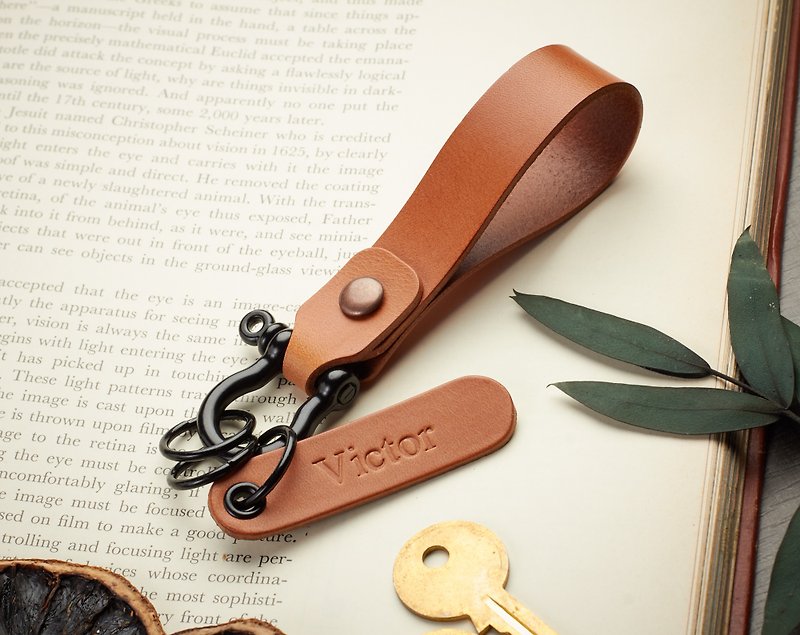 Personalized Leather Shackle Keychain | Leather Shackle Keychain - Keychains - Genuine Leather Brown