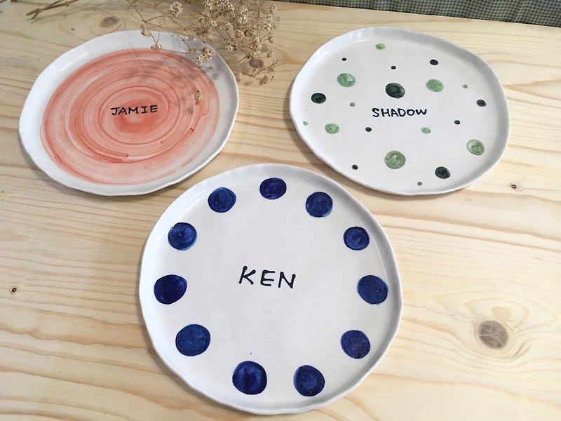 [カスタマイズ]セラミックプレートスタイルの三種類のオプションの名前+ - 小皿 - 陶器 ブルー