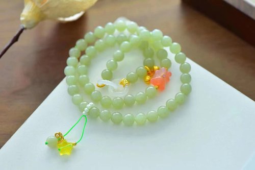 Angel's tears 天使之淚 Jewelry Design 天然和田玉 /和闐玉-晴水玉連環 緋紅瑪瑙小奶熊 蜜蠟星星設計多