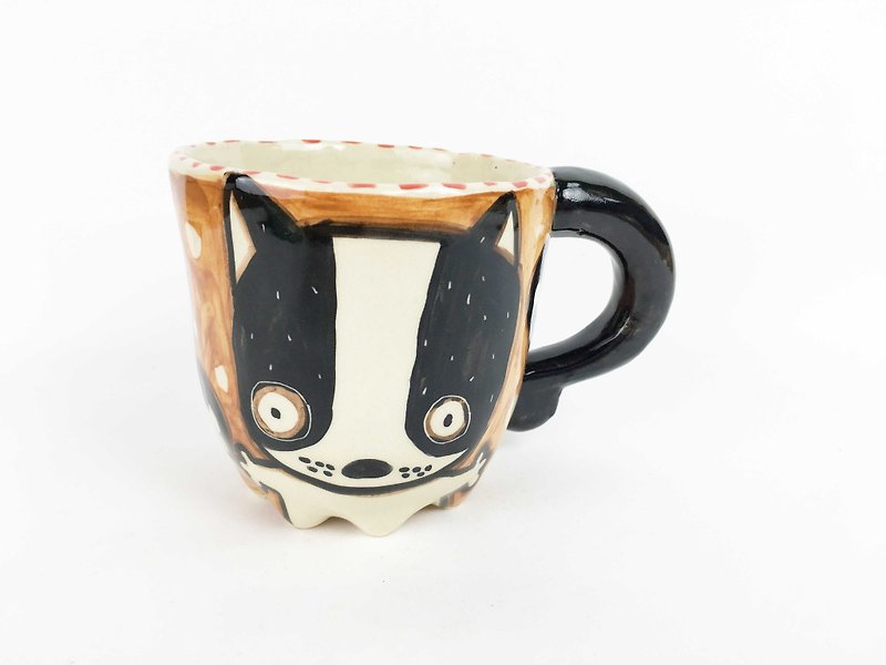 Nice Little Clay Eight-legged mug cute dog 0107-05 - Mugs - Pottery Brown