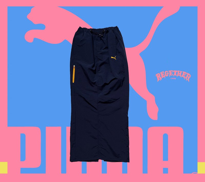 REGETHER 古著改製 抽繩縮腰運動長裙-PUMA - 裙子/長裙 - 尼龍 藍色