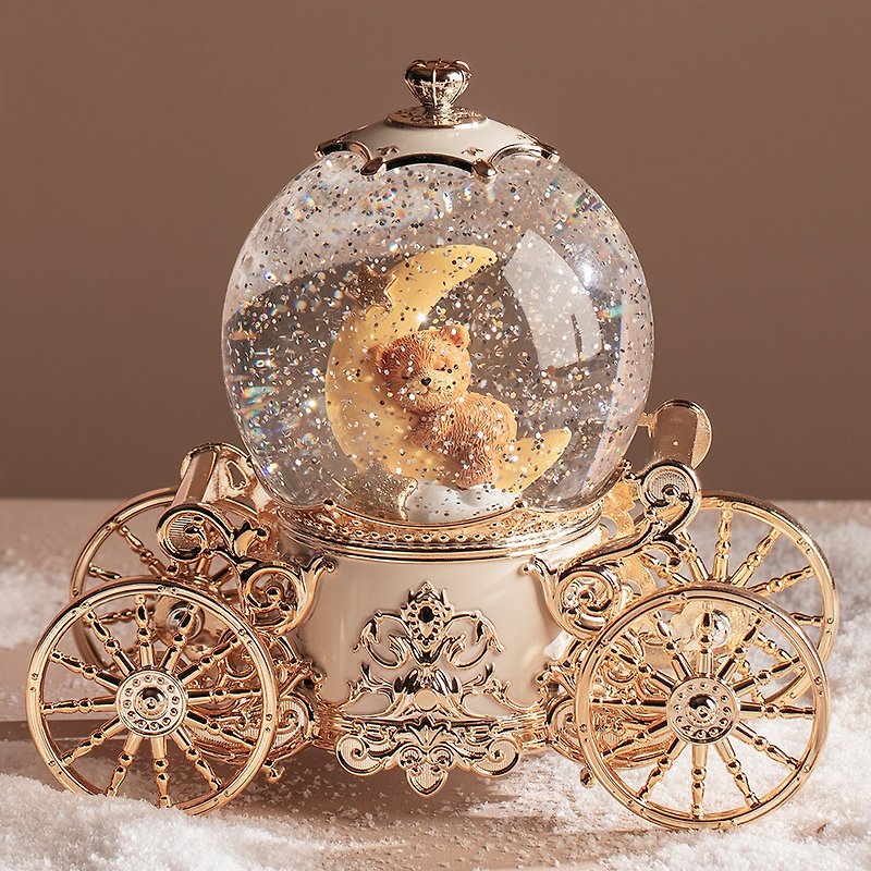 French Three Babies - Moon Bear Music Carriage Crystal Ball Music Lover Birthday Home Wedding Christmas - Items for Display - Plastic Gold