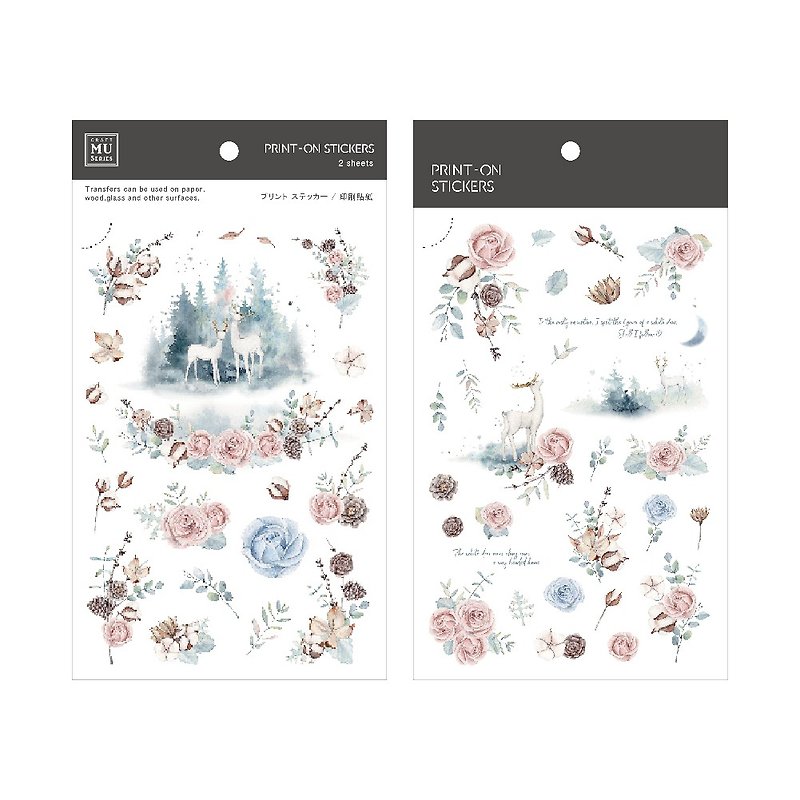 【Print-On Stickers 轉印貼紙】no.208-白鹿夢境 | 冬季系列 - 貼紙 - 其他材質 藍色