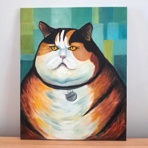 DCS-Art Cat portrait original painting oil on canvas Calico Cat portrait kids room décor