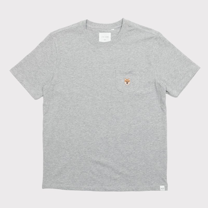 【Pjai】Pocket T-shirt- White//Grey (TP630) - เสื้อฮู้ด - ผ้าฝ้าย/ผ้าลินิน ขาว