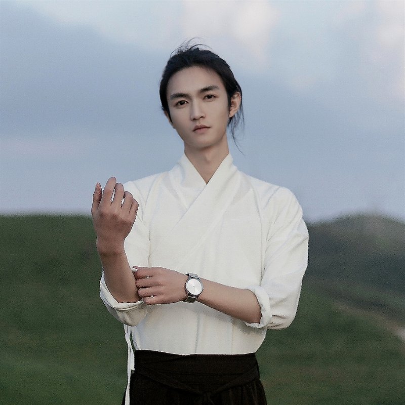 Chinese style cross-collar shirt four seasons lining Linen cotton improved Hanfu new Chinese style for men and women to wear - Men's Shirts - Cotton & Hemp White