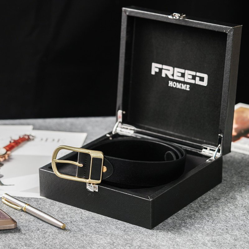 【FREED】復古馬蹄扣商務休閒頭層牛皮皮帶 - 黑色 - 腰帶/皮帶 - 真皮 黑色