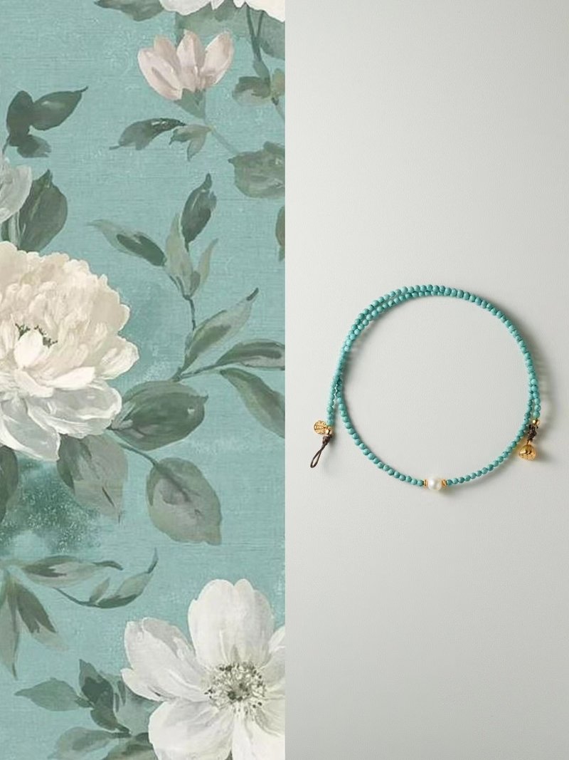 Gardenia fragrant charm丨Natural raw mineral turquoise clavicle chain with Silver lotus pods brings good things together - สร้อยคอทรง Collar - คริสตัล 