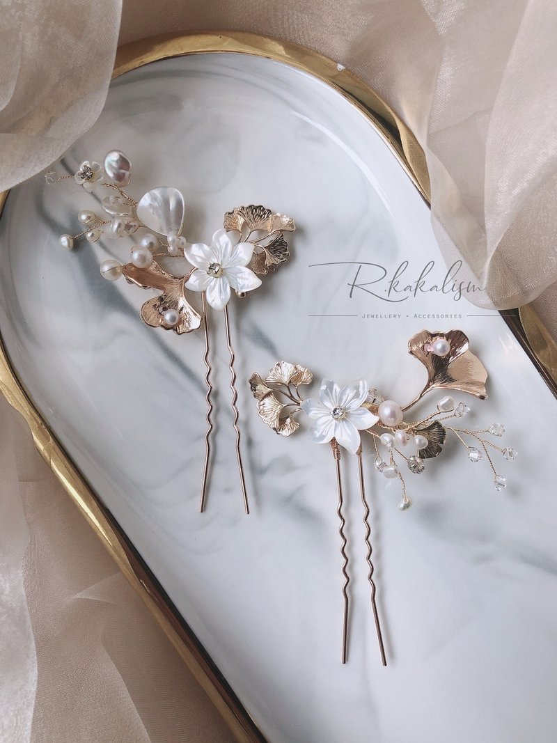 Ginkgo Leaf Pearl Hair Accessories - เครื่องประดับผม - ไข่มุก หลากหลายสี