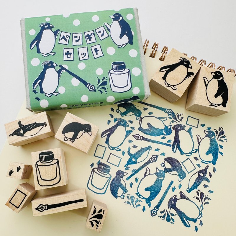 Penguin stamp set*Rubber stamp*RS045_y - ตราปั๊ม/สแตมป์/หมึก - ไม้ 